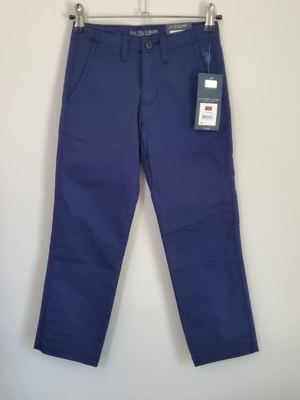 U.S. Polo Assn. Boy's Chino Pants Sz 6 NWT Navy Adj Waist Cotton School Uniform